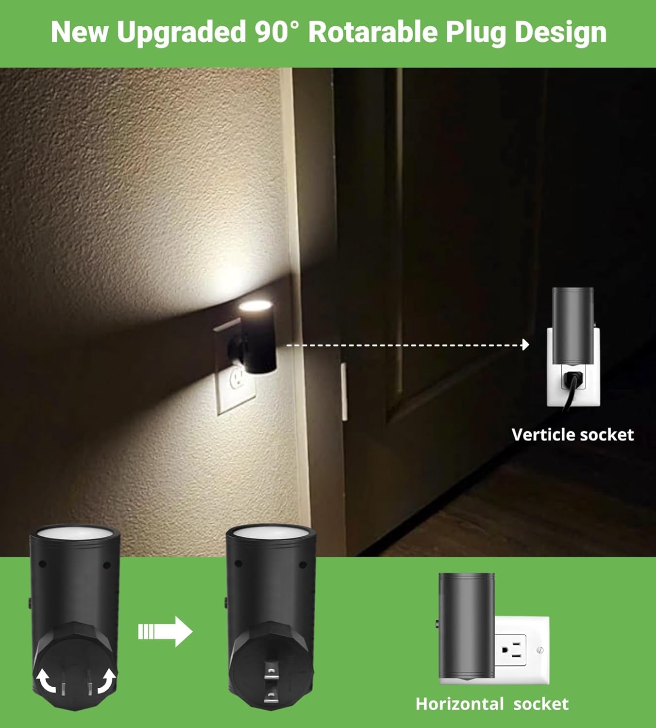 GEPLAD 4-Pack Motion Sensor Night Light, Plug into Wall Dusk to Dawn LED Nightlight, Auto On/Off, 3000K Soft White 100 Lumens, Rotatable Plug-in Design for Hallway, Staircase, Bathroom, Corridor