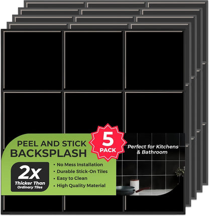 Peel and Stick Subway Backsplash Tiles, 5 Pack, 12 x 12 in, Almond | extra thick 3D wall panels, heat and water resistant wall panels, easy DIY kitchen, bathroom, laundry, fireplace wall décor