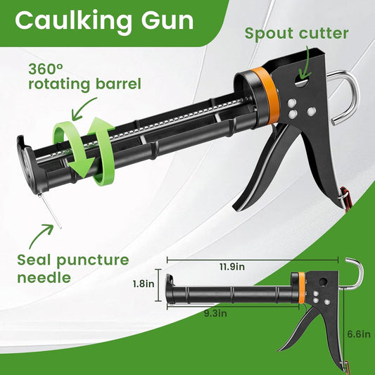 Professional Caulk Gun Kit with Caulk Remover & Silicone Sealant - 5 in 1 Caulking Tool Set for Caulking Removal, Includes Caulking Gun Tool, Silicone Scraper