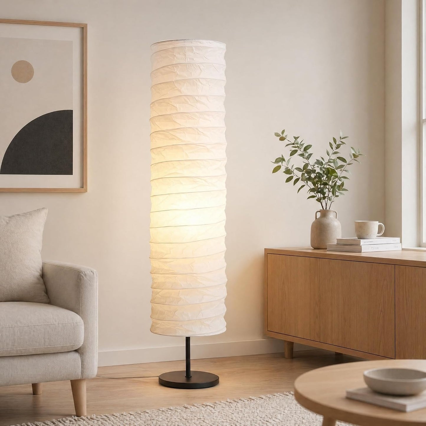 Toyvian Lamp Shade: Foldable White Paper Floor Lampshade for Standing Floor Lamp Replacement, Soft Light Diffuser for Bedroom Living Room Decor, Easy Install (43.31"W x 7.87"H)