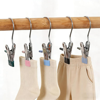 12PCS Clips for Hangers, Clothes Pins for Towels Belts, Mixed | 360° swivel hook; rubber coated grip; for beach chairs closet boots bags; travel laundry use