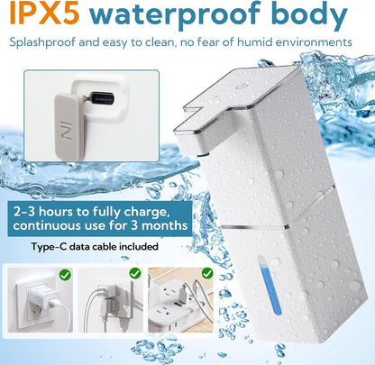 2 Pack 13.5oz/400ml Automatic Soap Dispenser Touchless Foaming Soap Dispenser Waterproof 4-Level Adjustable USB Rechargeable Dispenser Electric Wall Mounted for Bathroom Kitchen Dish Hand Soap