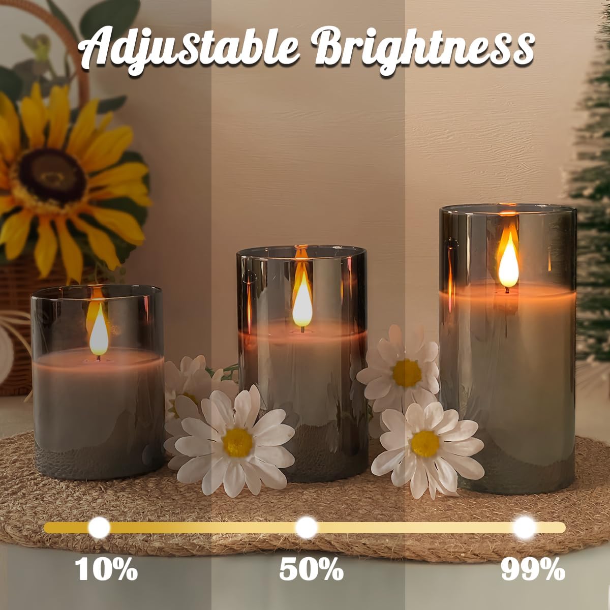 LEDHOLYT Rechargeable Flameless Glass Pillar Candles–Gifts for Women,–Set of 3, Realistic Flickering LED Light,Remote & Timer, Ideal for Living Room, Bedroom & Festival Wedding Home Party Decor