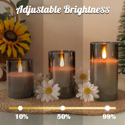 LEDHOLYT Rechargeable Flameless Glass Pillar Candles–Gifts for Women,–Set of 3, Realistic Flickering LED Light,Remote & Timer, Ideal for Living Room, Bedroom & Festival Wedding Home Party Decor
