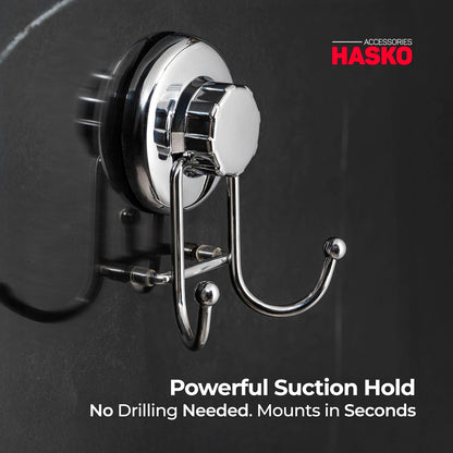 HASKO accessories - Suction Cup Hooks for Shower - Towel Hooks for Bathroom Wall Mounted Shower - Bathroom Hooks for Hanging - Stainless Steel SS304 Towel Holders, Black (2 Pack)