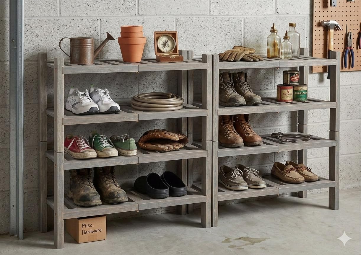 2-Tier Acacia Wood Stackable Shoe Rack - Brush Teak