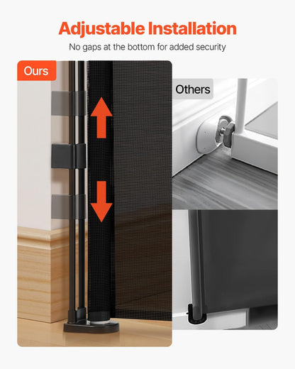 VEVOR Retractable Baby Gate, 34 inch Tall, Extends up to 71 inch Wide, Retractable Gate for Kids or Pets, Mesh Material, Easy to Install for Indoor Stairs, Doorways, Hallways, Playrooms, Gray