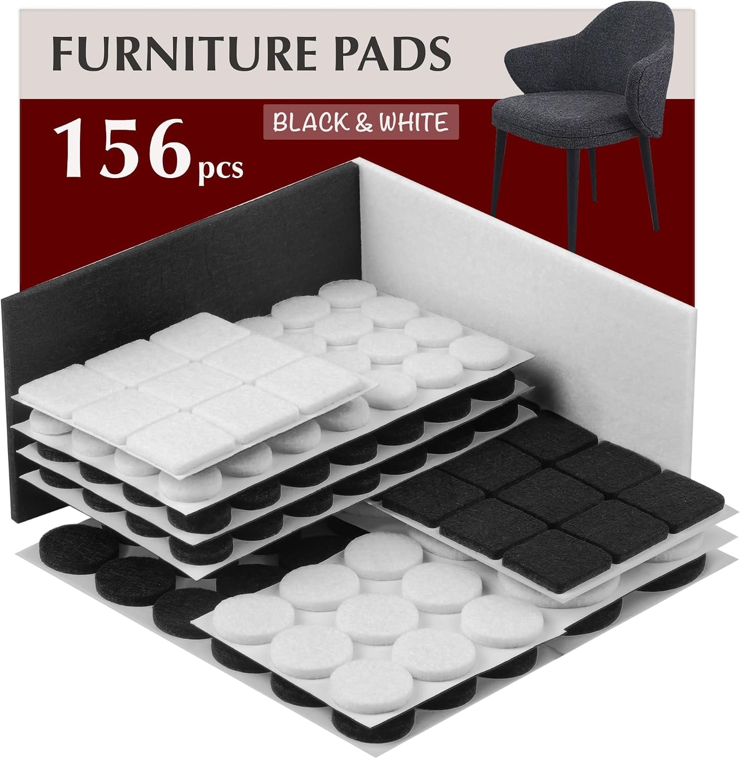 Felt Furniture Pads - Chair Leg Floor Protectors for Hardwood Floors - Felt Pads for Furniture - Furniture Sliders - Furniture Legs - 156 pcs - Black