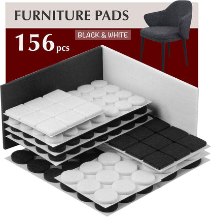 Felt Furniture Pads - Chair Leg Floor Protectors for Hardwood Floors - Felt Pads for Furniture - Furniture Sliders - Furniture Legs - 156 pcs - Black