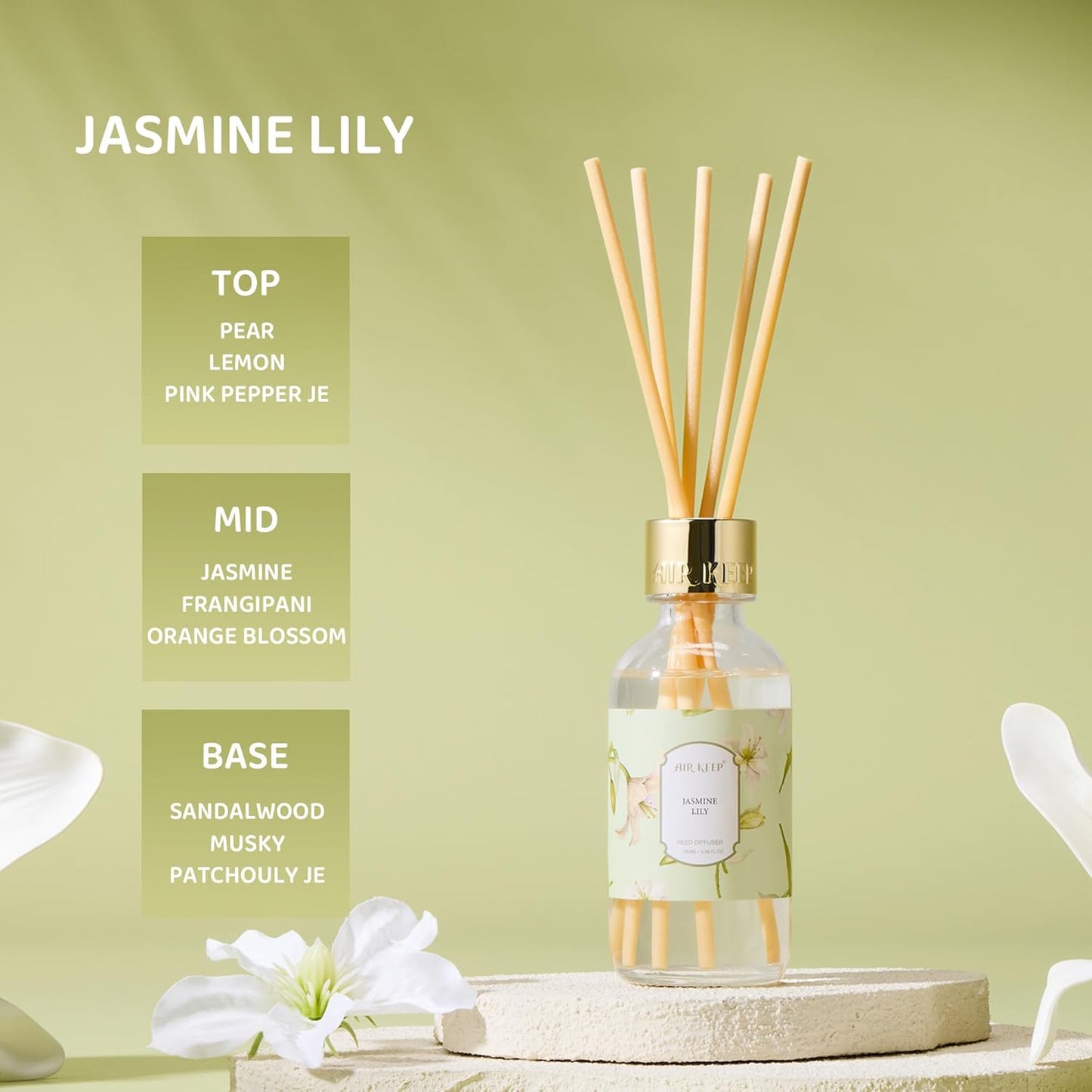 Airkeep Reed Diffuser Oil Set with Reed Sticks,Vanilla Aromatherapy Oil Scent Diffuser for Home Office Bathroom Decoration Perfume and Gifts 3.38 oz/100ml