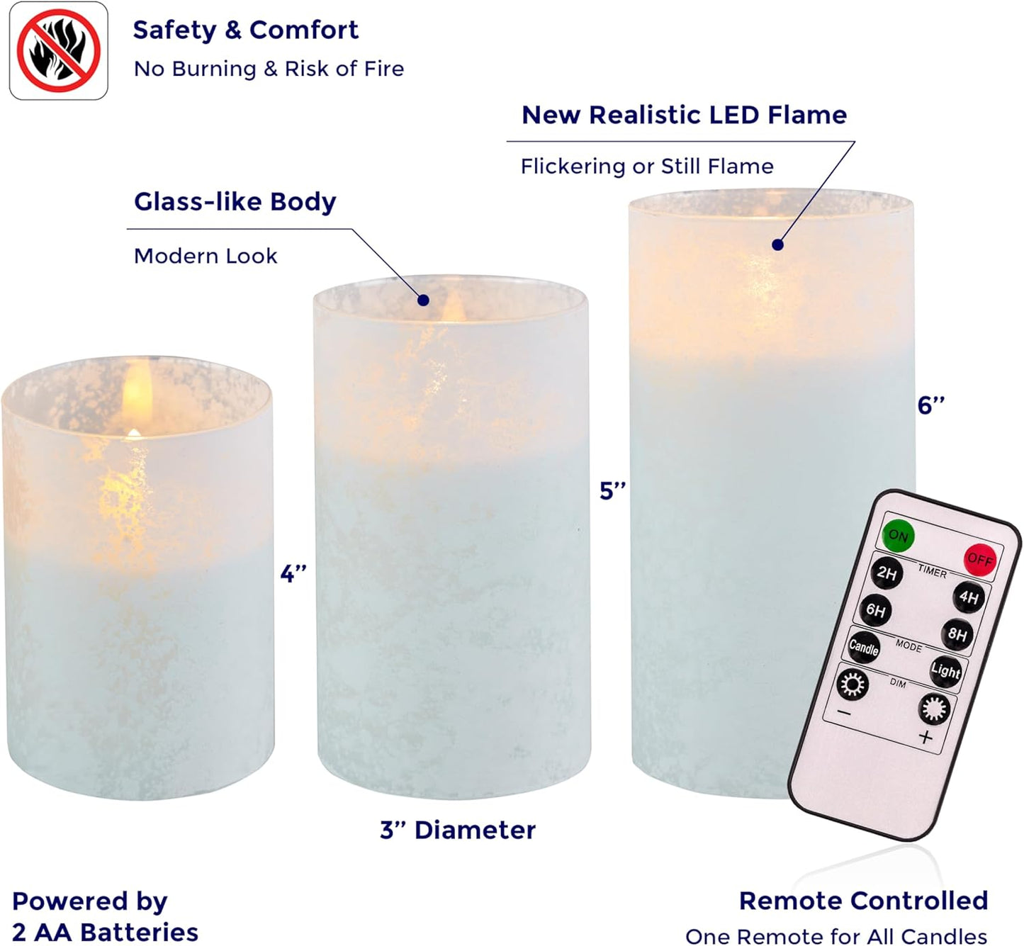 VENTA Set of 3 White Pillar Candles | Real Wax Battery Operated Flickering LED Candles with Remote | Timeless Decor for Farmhouse, Modern & Mantel Displays
