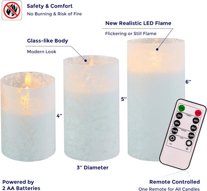 VENTA Set of 3 White Pillar Candles | Real Wax Battery Operated Flickering LED Candles with Remote | Timeless Decor for Farmhouse, Modern & Mantel Displays