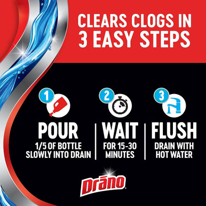 Drano Max Gel Drain Clog Remover & Cleaner, Fast-Acting to Unclog Standing Water & Remove Hair, Grease & Food Blockages, Safe for all Pipes & Septic, Kitchen Sinks, Bathroom Showers & Tubs, 32 Oz