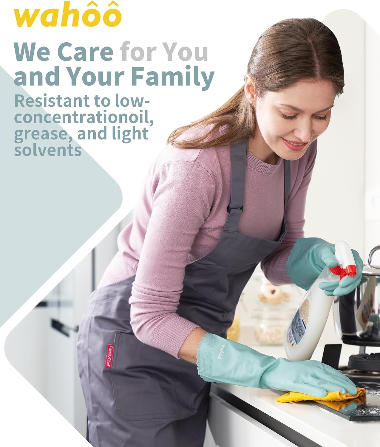 LANON Protection wahoo PVC Dishwashing Cleaning Gloves, Reusable Unlined Kitchen Gloves, Non-Slip, Large