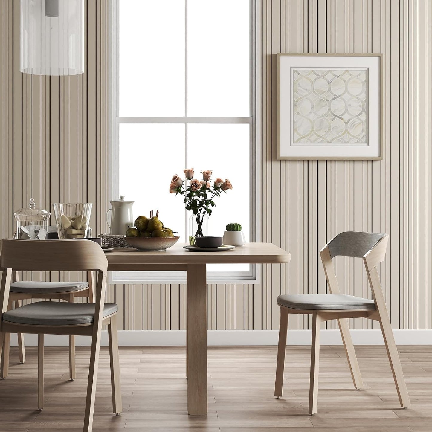 Modern Peel and Stick Wallpaper 17.3" x 78.7" Self Adhesive Wallpaper Textured Neutral Stripe Contact Paper Removable Vinyl Wall Paper for Living Room Bedroom Accent Wall Modern Minimalist Wall Decor