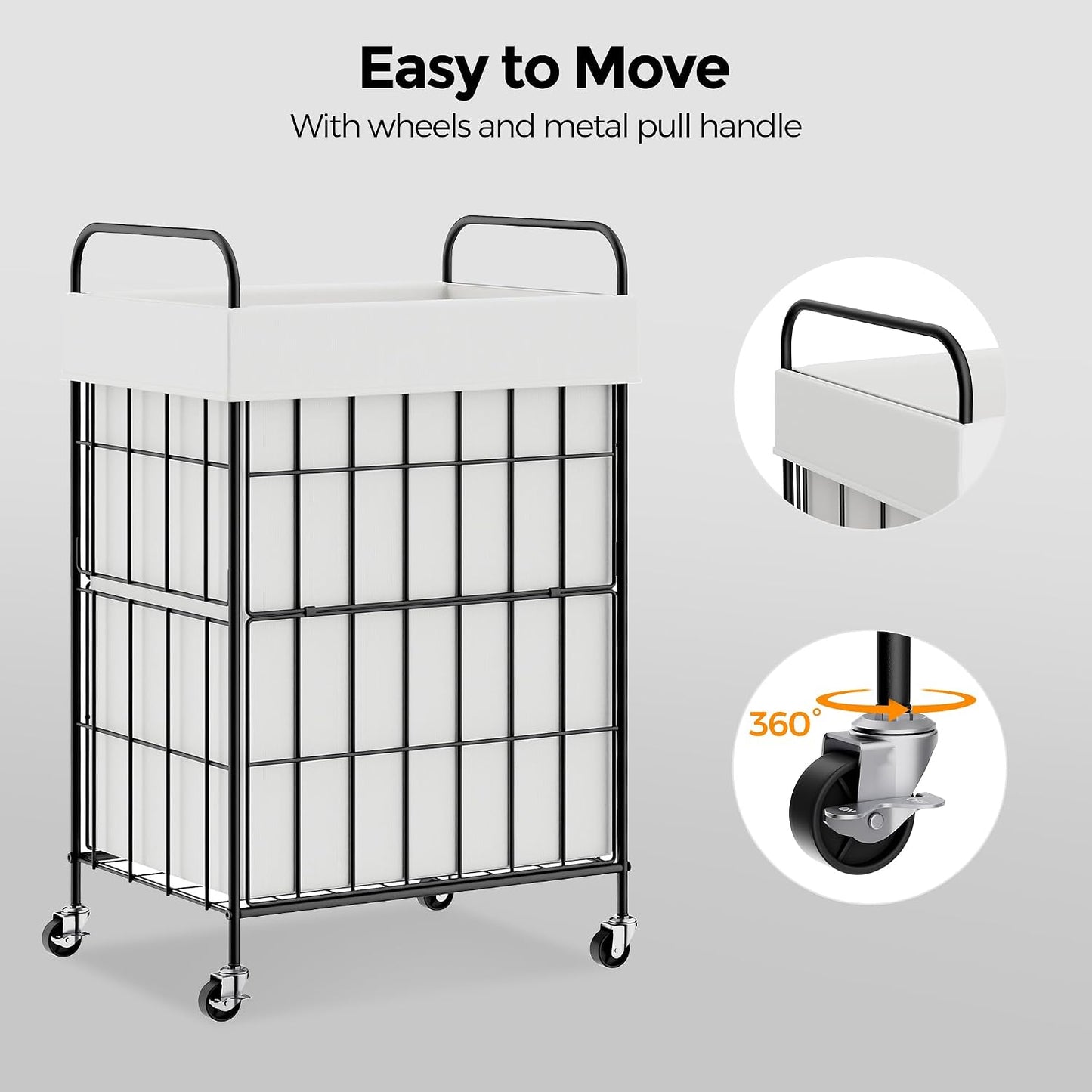 2 Section Laundry Hamper with Wheels and Brake, 100L Laundry Sorter Cart with 2 Removable Liner Bags, Metal Handle, Rolling Laundry Basket for Bedroom Laundry Room