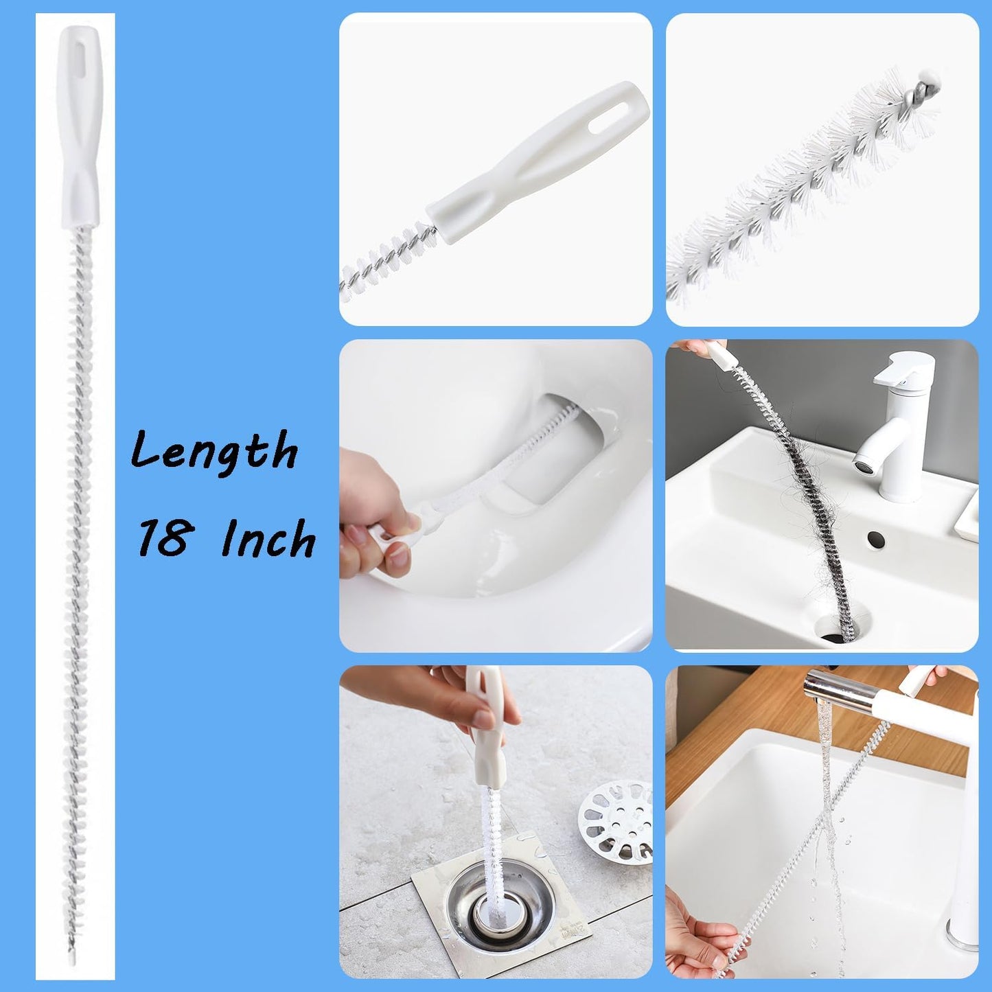 Drain Snake Hair Clog Remover, 61 Inch Flexible Plumbing Toilet Snake, Plastic Drain Hair Remover Tool for Shower, Bathtub, Kitchen, Wash Basin and Utility Sink Drain Cleaner