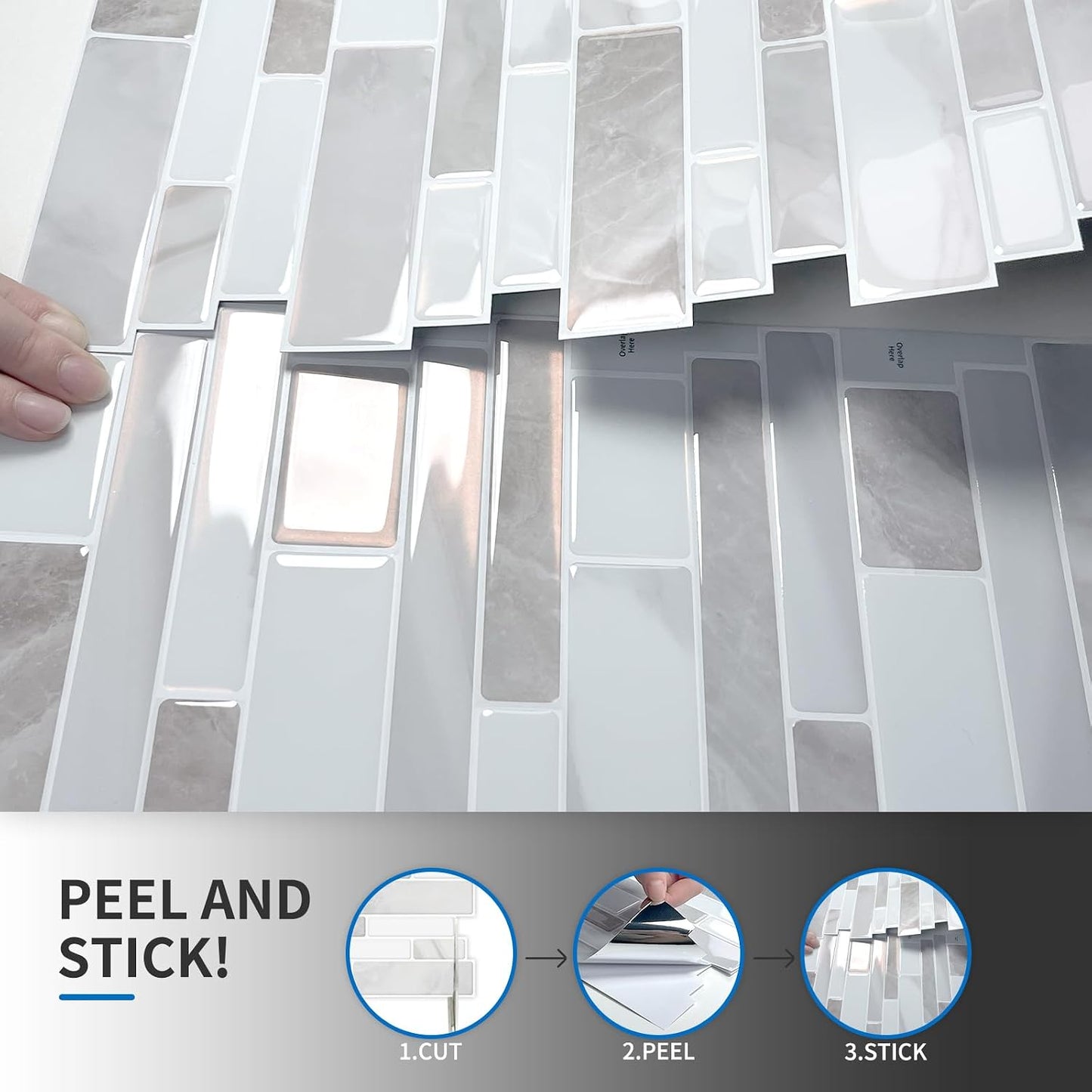 10-Sheet Peel and Stick Kitchen Backsplash Tiles | 3D Waterproof Self Adhesive Wall Tile Stick on Backsplash for Kitchen and Bathroom(Sage Green,12"×12")