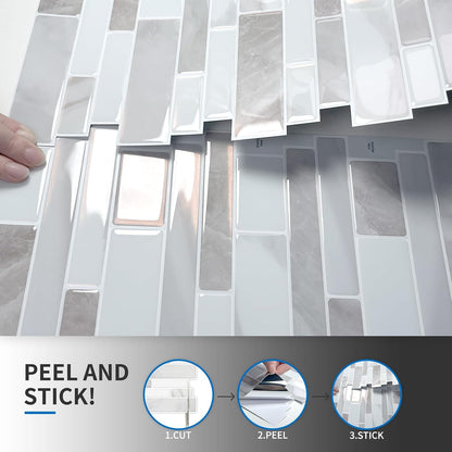 10-Sheet Peel and Stick Kitchen Backsplash Tiles | 3D Waterproof Self Adhesive Wall Tile Stick on Backsplash for Kitchen and Bathroom(Sage Green,12"×12")