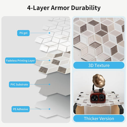 Art3d 10-Sheet Peel and Stick Backsplash Tiles, 12x12 Inch Self-Adhesive 3D Wall Tiles for Kitchen, Bathroom, Countertop - Thickened Waterproof Design (Graphite Gray)