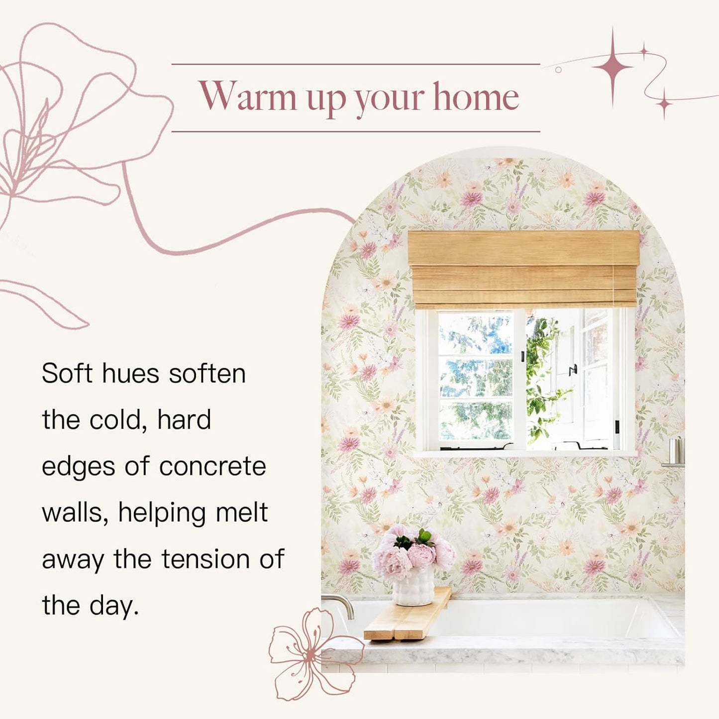 Dimoon 17.3''x78.7'' Peel and Stick Wallpaper Floral Cute Contact Paper Vintage Village Country Cottage Wallpaper Farmhouse Yellow Beige Renter Friendly Geometry Waterproof Embossed Kitchen Bedroom