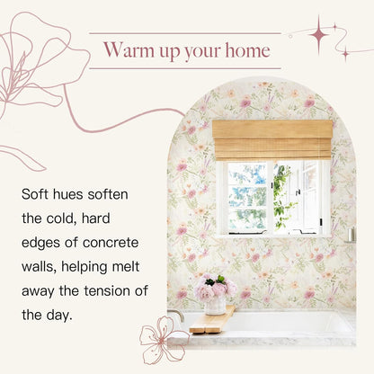 Dimoon 17.3''x78.7'' Peel and Stick Wallpaper Floral Cute Contact Paper Vintage Village Country Cottage Wallpaper Farmhouse Yellow Beige Renter Friendly Geometry Waterproof Embossed Kitchen Bedroom