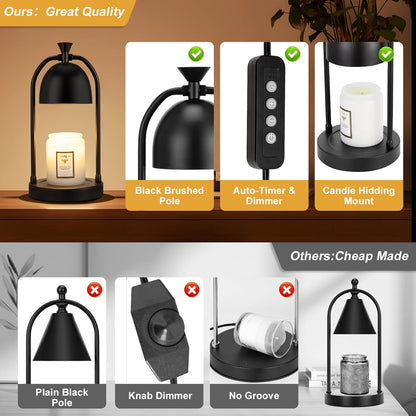 Hong-in Candle Warmer Lamp - with Timer & Dimmer, Modern Home Decor House Warming Gifts Wax Melt Warmer for Jar Candles, Cozy Birthday Gift for Women Mom (Black)
