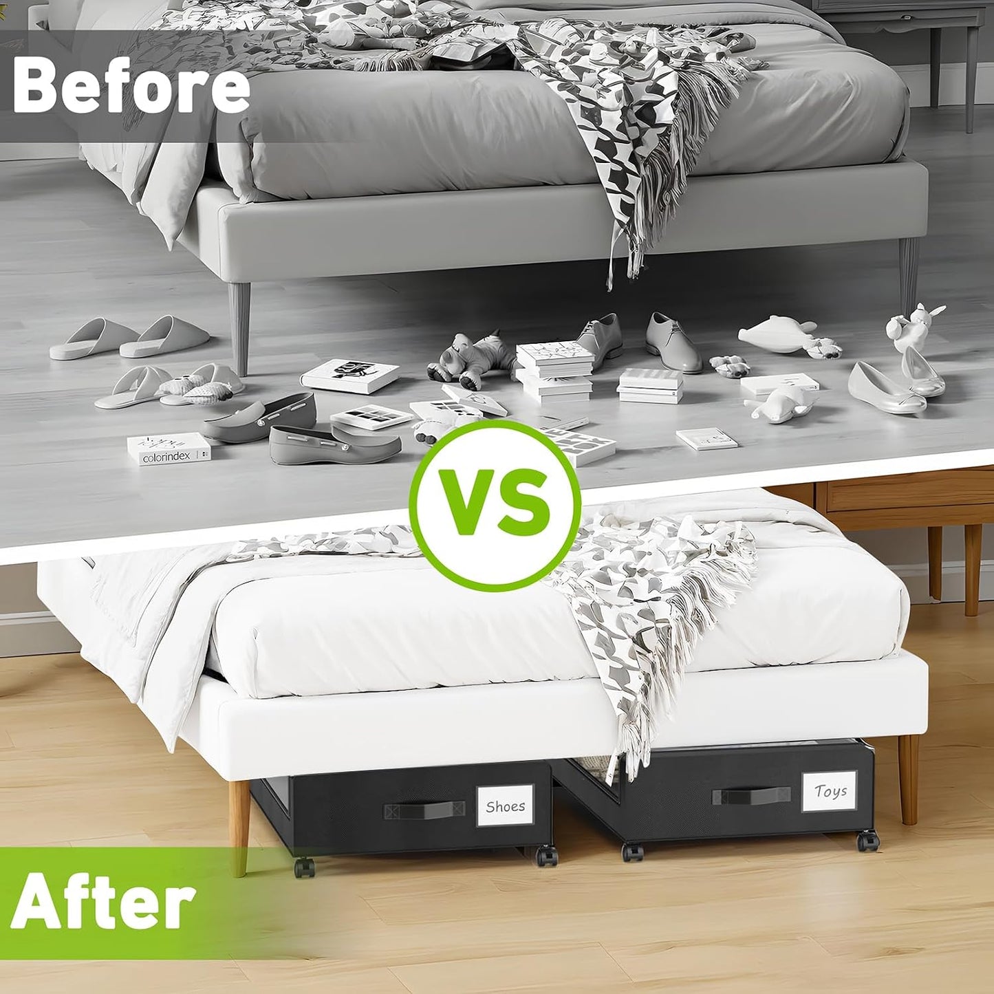 Molutsody Under Bed Storage with Wheels, 2-Pack Underbed Storage Containers with Clear Lids, Under Bed Shoe Storage Organizer, Rolling Under the Bed Storage Bins for Clothes Shoes Blankets (Black)