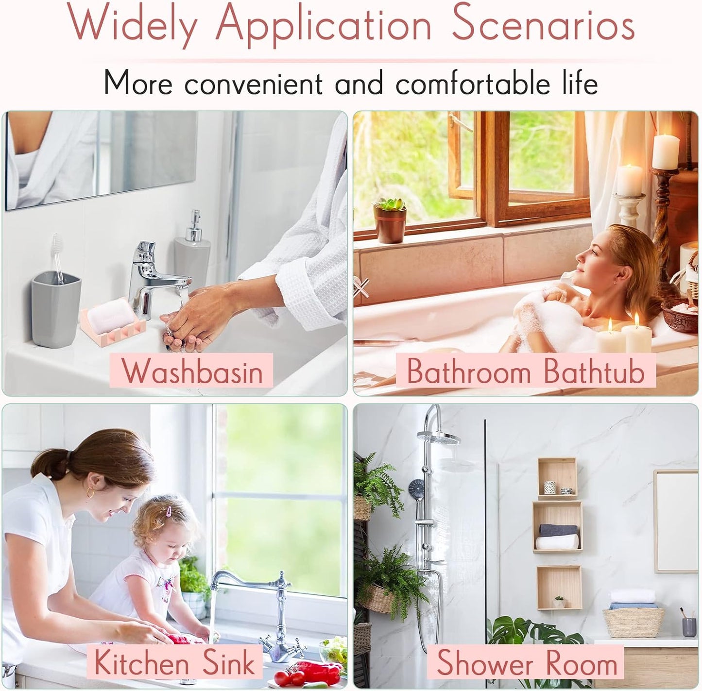 Cunhill 2 Pieces Silicone Soap Dish Self Draining Soap Dish Shower Waterfall Bar Soap Holder Tray with Drain Soap Saver for Kitchen Bathroom Accessories (Black)