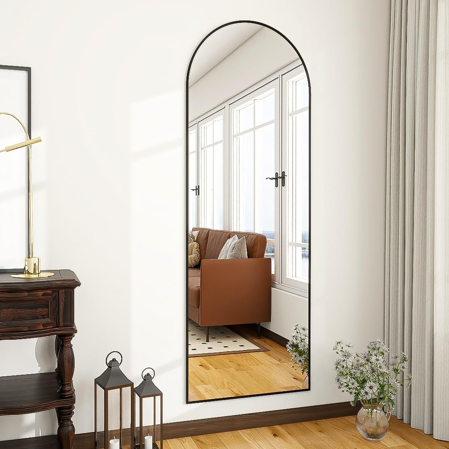 OGCAU Floor Full Length Mirror, 56"x20" Arched Full Body Mirror, Hanging or Leaning, Standing, Wall Mounted with Aluminum Frame for Bedroom Living Room, White