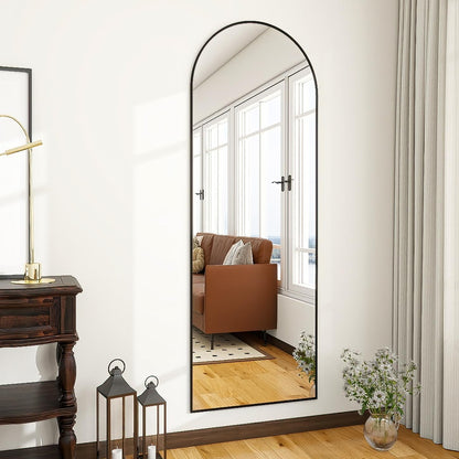 OGCAU Floor Full Length Mirror, 56"x20" Arched Full Body Mirror, Hanging or Leaning, Standing, Wall Mounted with Aluminum Frame for Bedroom Living Room, White