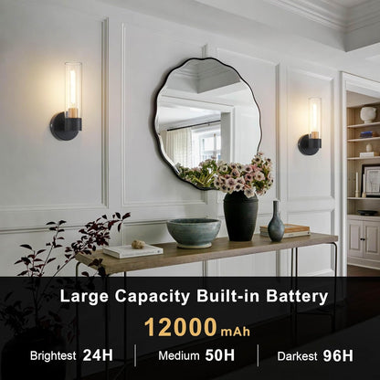 SANTOSTOCK Gold Battery Operated Wall Sconce Set of 2, 12000mAh Rechargeable Wall Lights with Remote Control, Wireless Dimmable Wall Lamps for Bedroom Living Room Bathroom Hallway Stairwell