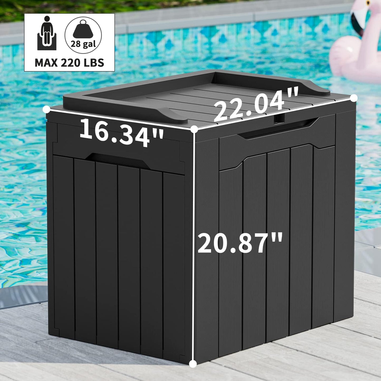Greesum Outdoor Storage Box 31 Gallon Storage Box with Lid for Patio Furniture, Garden Tools, Pool Supplies, Waterproof and UV Resistant, Lockable, Dark Black