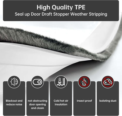Door Sweep for Bottom of Door, Integrated Bottom Door Draft Stopper with Brush, Self-Adhesive Under Door Seal for Dust/Noise/Hot or Cold Air Insulation, Black 39.37" L/1" W