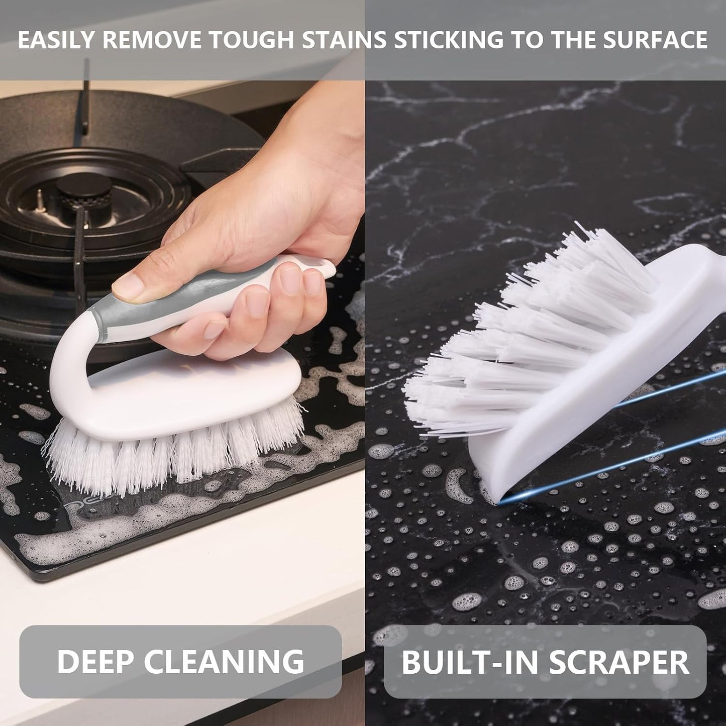 Scrub Brush Set, 4 Pack Deep Cleaning Brush Kit - 2 Scrub Brush, 2 Tile & Grout Brush with Built-in Scraper, Household Commercial Scrubber for Floor, Shower, Pool Wall, Tub (Green)