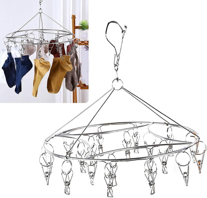 Clothes Drying Racks Clip Hangers, Clothes Drying Hanger Stainless Steel Multi Clip Laundry Drip Hanging Rack for Underwear Socks Hat(Round)