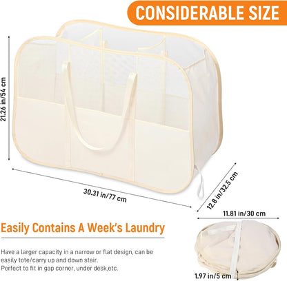 Collapsible Laundry Baskets with 3 Compartment, 150L Tear-proof Pop Up Hamper, Foldable Laundry Basket with Tote Handles, Dirty Clothes Hamper for Laundry, Bedroom, Bathroom, Dorm Grey