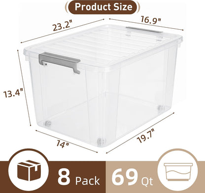 Citylife 57 QT Plastic Storage Bins with Double-Opening Lids, Storage Containers for Organizing, Large Clear Storage Box for Closet, Blankets, 2 Packs