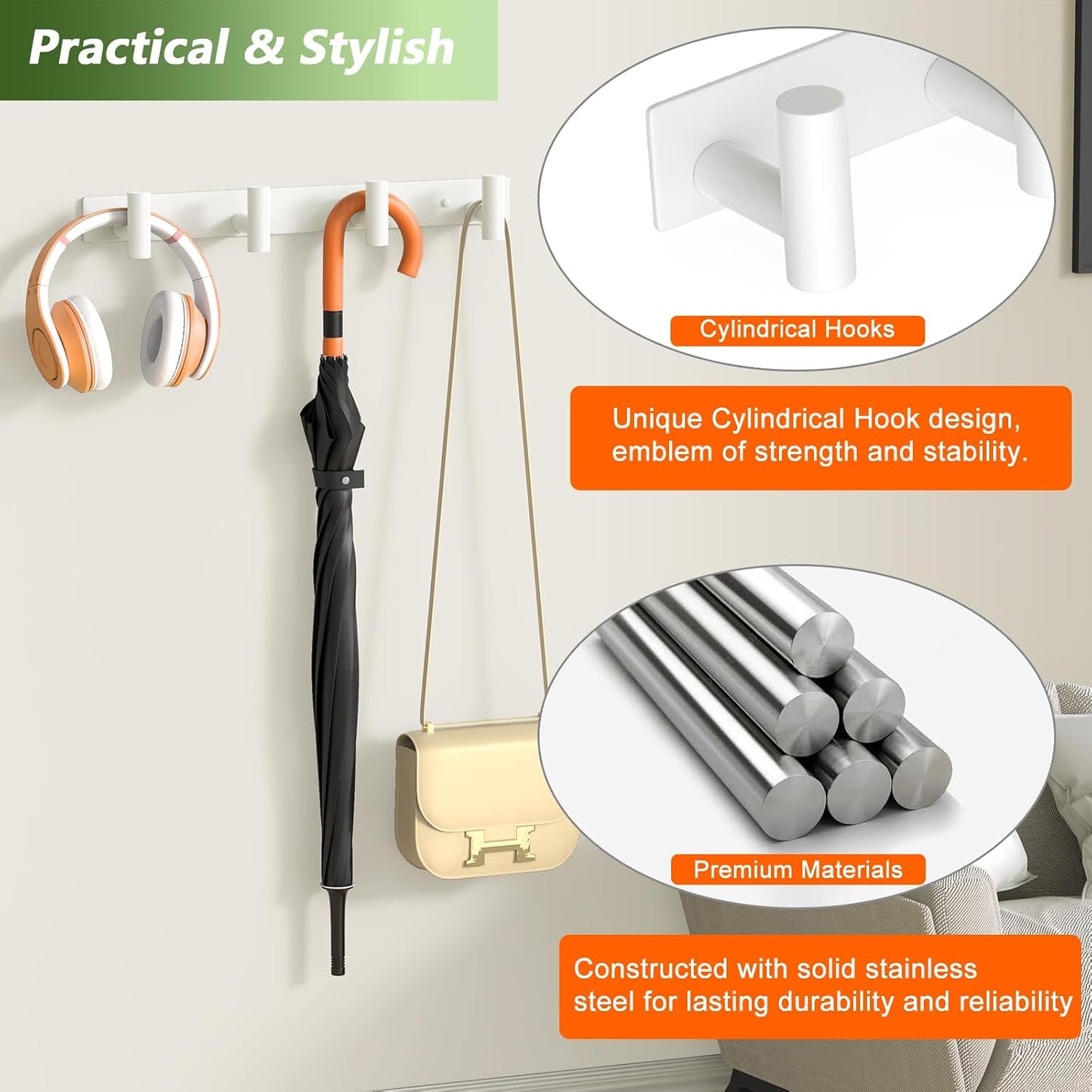 Wall Mounted Coat Rack-3 Hooks, Heavy Duty Stainless Steel Wall Hooks for Towel Coat Bag, Hat Rack Coat Hanger Coat Hooks Towel Racks for Bathroom Entryway Kitchen Office (Silver, 1 Pack)