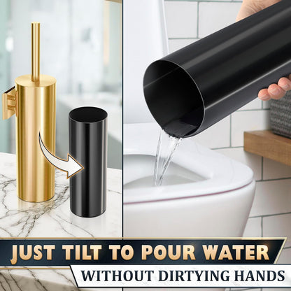 Black Toilet Brush and Holder Set - Slim Matte Design that Fits Anywhere - Stainless Steel Toilet Bowl Brush and Holder with 2 Rounded Corners, Replaceable Head, Removable Inner Bowl & Splash Guard
