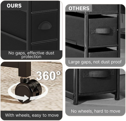Oppro Small Narrow Side End Table, 2 Drawer Slim Nightstand Bedside Sofa Table with Wheels, Space Saving Rolling Skinny Thin Desk with Storage Bag for Bedroom Living Room Couch Bathroom Dorm