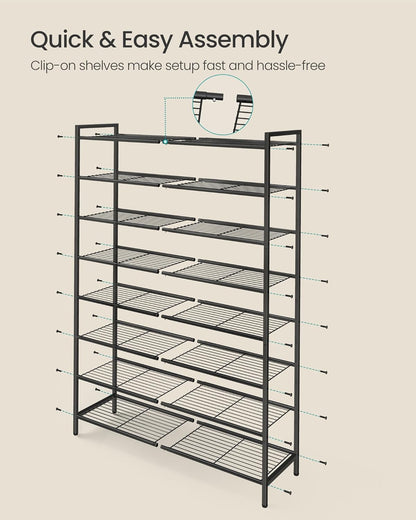 SONGMICS Metal Shoe Rack, Free Standing Shoe Organizer for Entryway Closet Garage Small Spaces, Heavy-Duty Slim Steel Storage Shelf, 8-Tier, Fits 16-24 Pairs, Bronze ULMR028A01