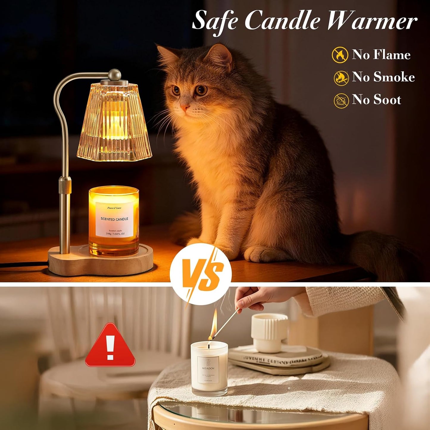 Candle Warmer Lamp with Timer & Dimmable Settings, Adjustable Height Flameless Scented Wax Melter for Jar Candles, Elegant Home Decor Warmer Lamp with 2 Bulbs, Gift for Women Mom Friend Family, Black