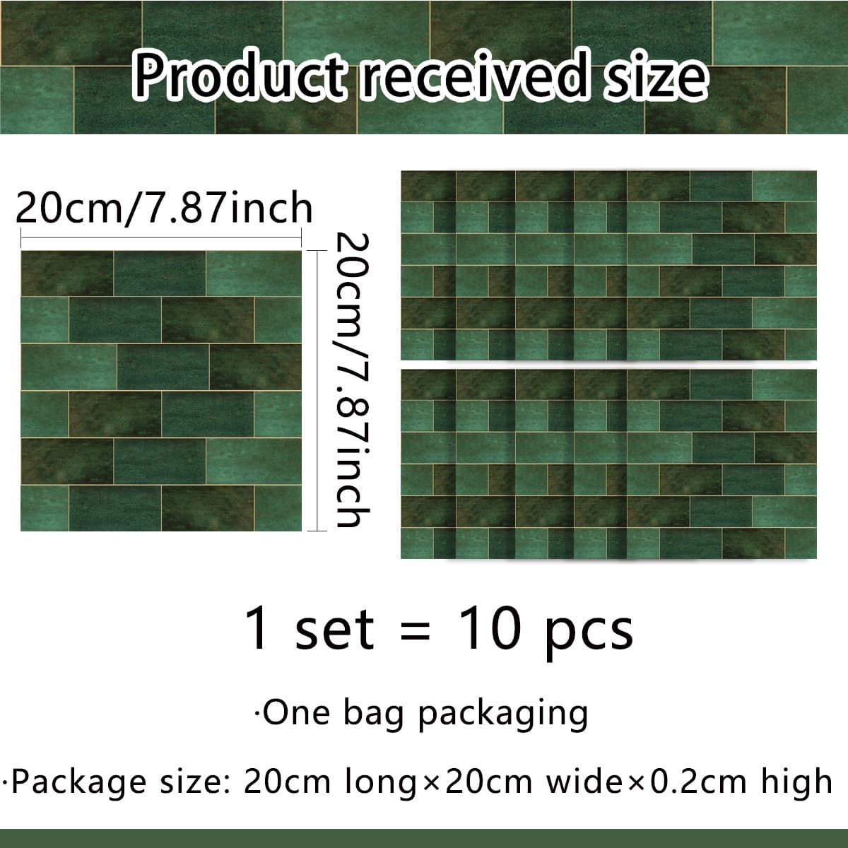 10-Pack Peel and Stick Backsplash Tiles, 7.87”x7.87” Waterproof Vinyl Self-Adhesive Wall Tiles, Easy DIY No-Grout Wall Covering for Kitchen, Bathroom, Apartment & RV