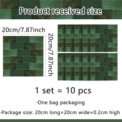 10-Pack Peel and Stick Backsplash Tiles, 7.87”x7.87” Waterproof Vinyl Self-Adhesive Wall Tiles, Easy DIY No-Grout Wall Covering for Kitchen, Bathroom, Apartment & RV