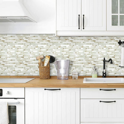 STICKGOO Thicker Design Peel and Stick, Self Adhesive Stick On Tile Backsplash for Kitchen and Bathroom, Beige & White, 12”×12”, 10 Sheets