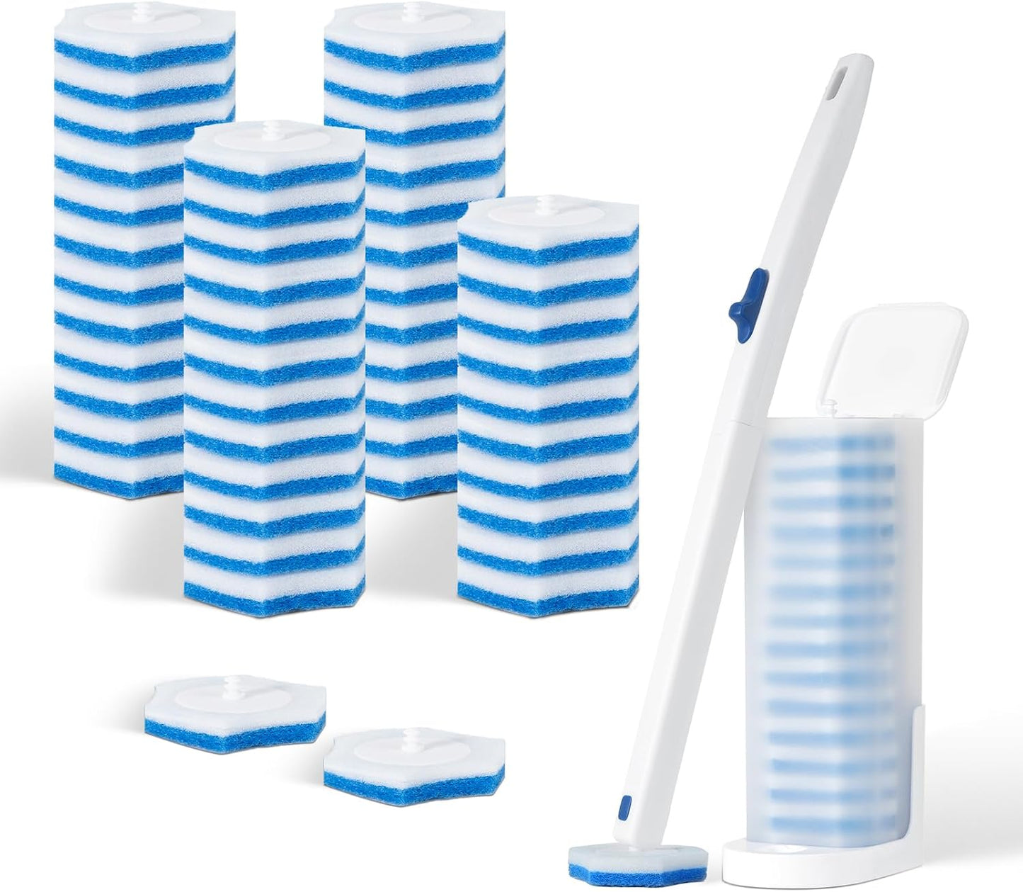 Disposable Toilet Brush with 48 Refills,Cleaning wand,No-Touch Hygienic Cleaning System