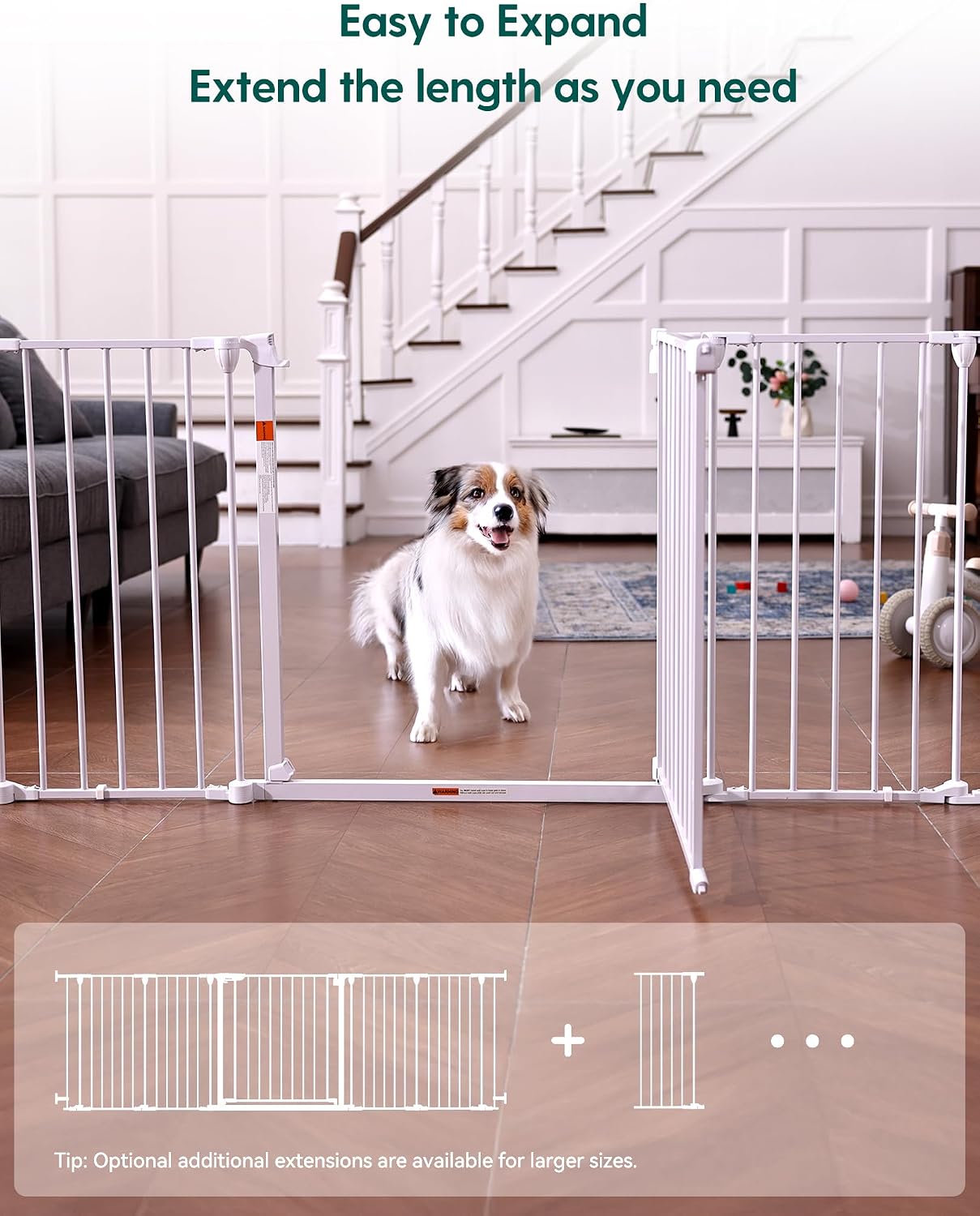 Babelio 104" Extra Wide Baby Gate, 30” Tall Auto Close Dog Fence for Stairs Doorways Fireplace, Hardware Mounted Pet Gate Indoor, Foldable 5 Metal Panels, AdaptiZone Series, Black