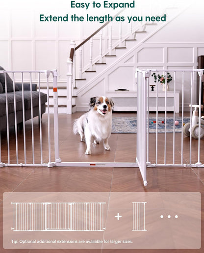 Babelio 104" Extra Wide Baby Gate, 30” Tall Auto Close Dog Fence for Stairs Doorways Fireplace, Hardware Mounted Pet Gate Indoor, Foldable 5 Metal Panels, AdaptiZone Series, Black