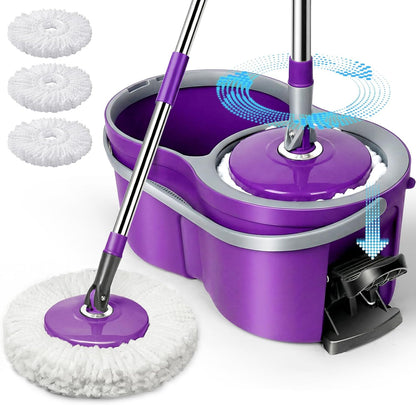 Spin Mop Bucket System,Masthome Pedal Spin Mop and Bucket with Wringer Set,EasyWring Microfiber Mop with 3 Mop Pads,360°Spinning Floor Cleaning System - Home & Office Suitable